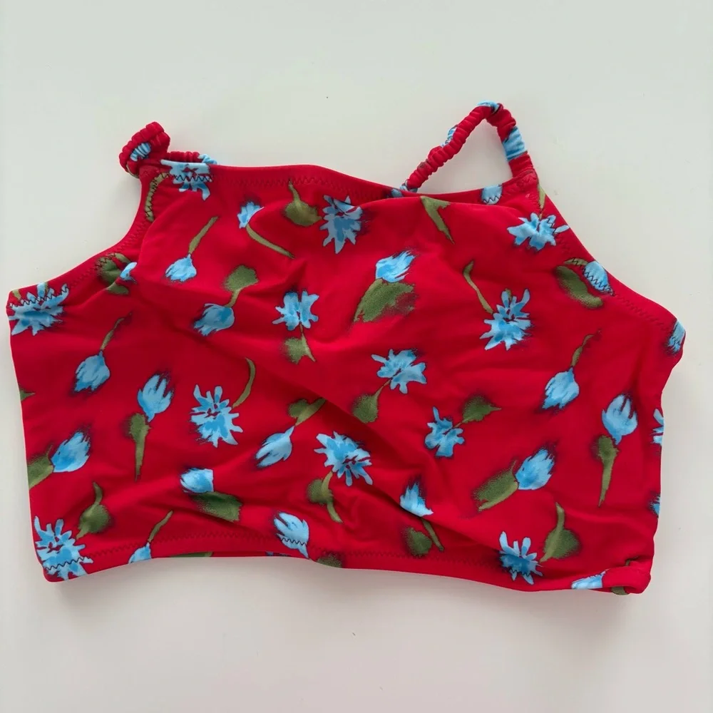 NWT J. Crew Crewcuts Girls' Ruched-strap Bathing Swimsuit Red Multi